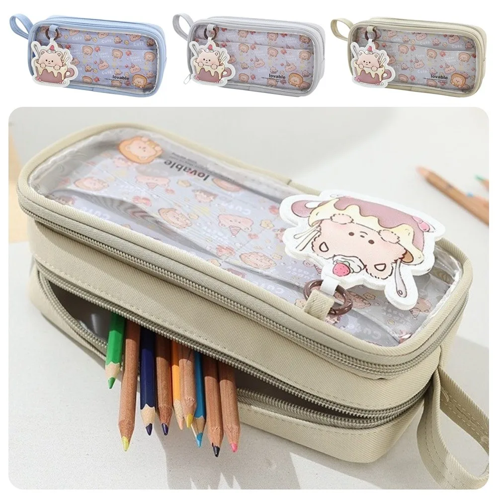 حقيبة أقلام كرتونية لطيفة جديدة ​ ​ مقلمة قماش متعددة الطبقات محمولة باليد ​ ​ حقيبة أدوات مكتبية لتخزين سطح المكتب واللوازم المكتبية المدرسية