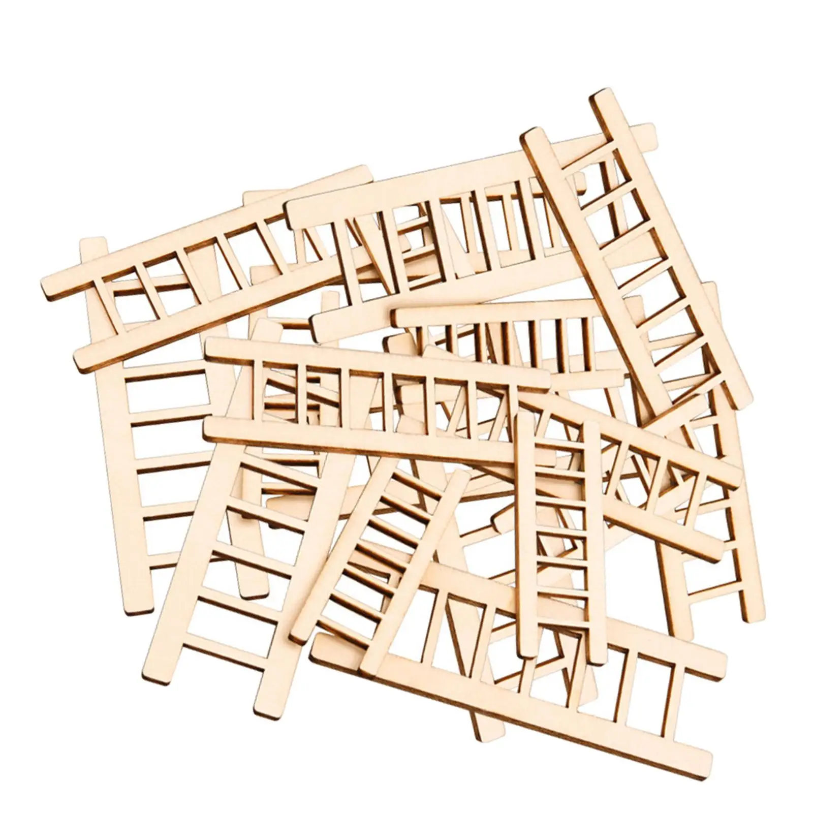 30 Pieces Miniature Wood Ladders Dollhouse Staircase DIY Craft Fairy Garden Ornament for Landscape Scene Props Accessory