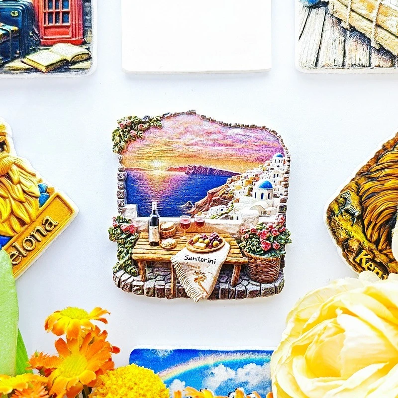 Santorini Wine Fridge Magnet - Romantic 3D Coastal Dining Souvenir Unique Greek Island Gift for Travel & Elegant Home Decor