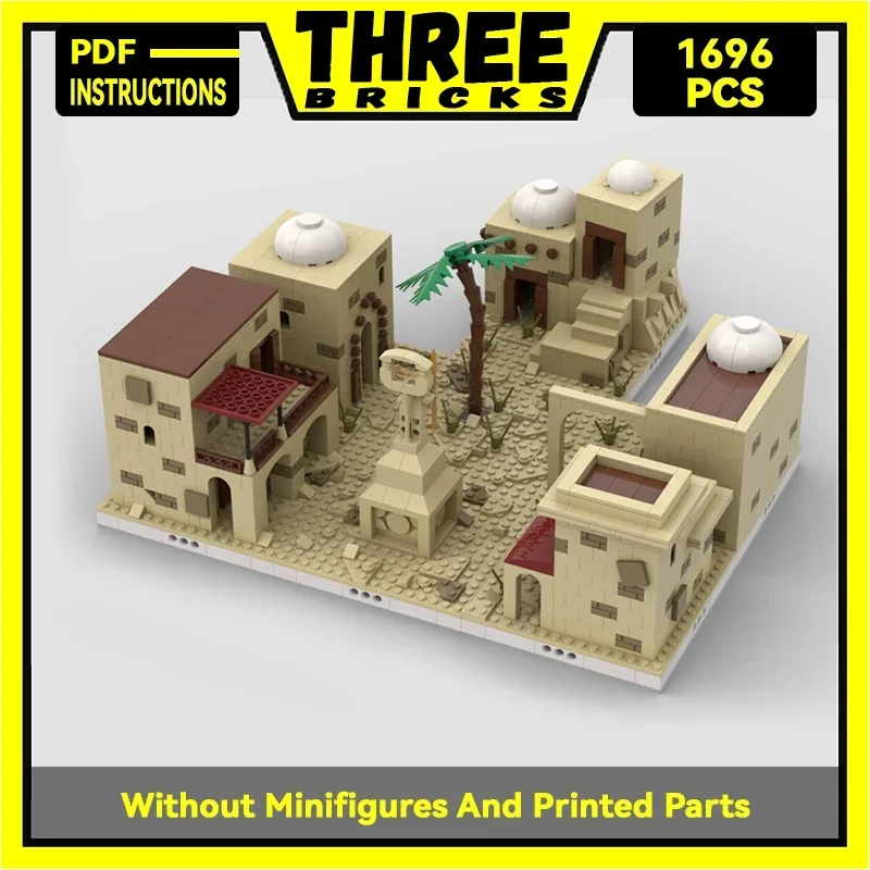 Moc blocos de construção vista rua modelo série deserto aldeia tijolos técnicos diy montagem brinquedos famosos para crianças presentes do feriado