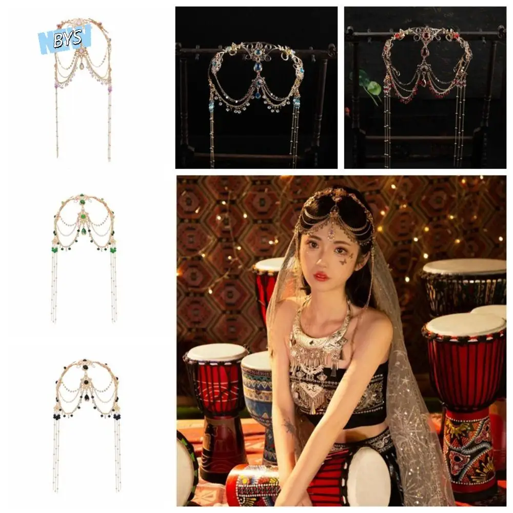 

Exquisite Tassel Purple Crystal Head Chain Crown Tiara Forehead Chain Opal Alloy Wedding Headband Hair Accessories