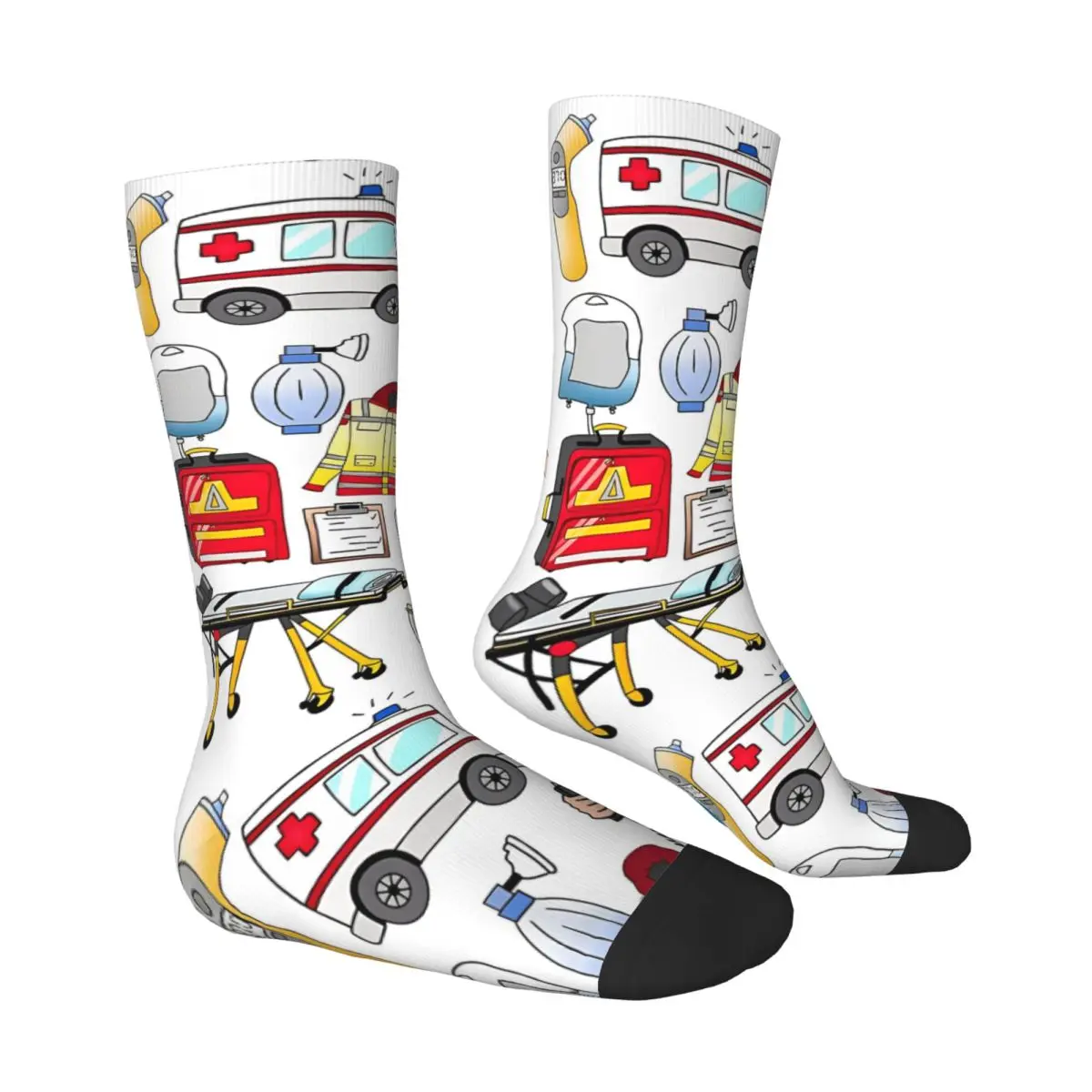 救急救命士医療テーマ漫画パターン靴下カジュアルストッキング冬抗汗ユニセックス男性靴下快適なサイクリング靴下