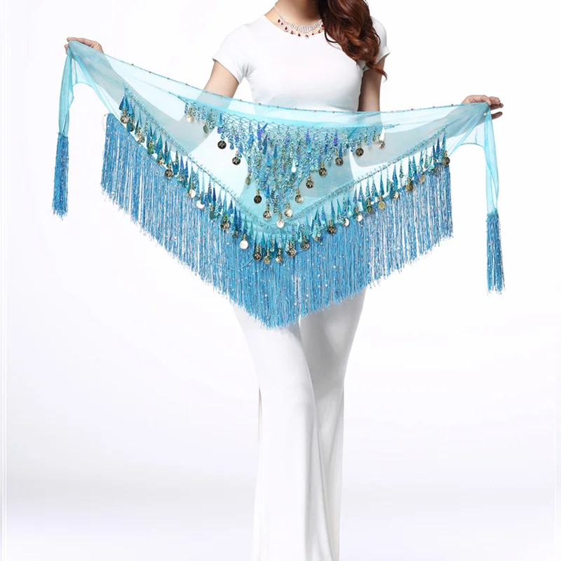 Women's Belly Dance Hip Scarf Wrap Belt Tribal Triangle Tassel Scarves Skirt Adult Sequins Gong Belly Dance Outfit Costume