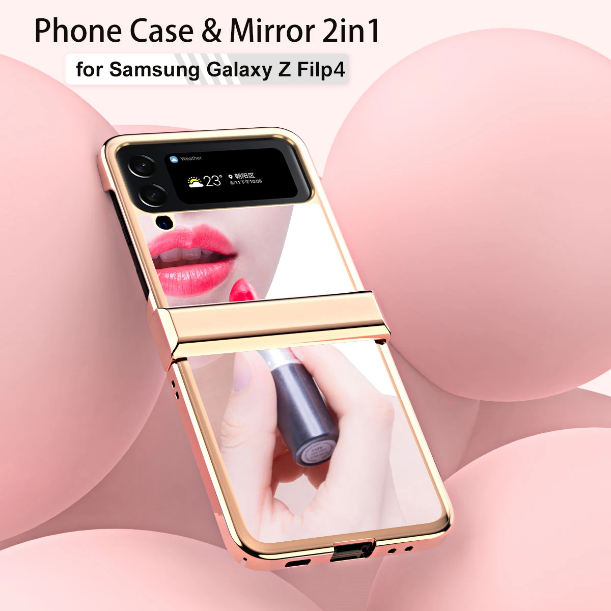 3in1 Electroplated Glossy Makeup Mirror 360 Full Cover for Samsung Galaxy Z Flip 4 Flip4 Hard Plastic Hinge Protection Back Case