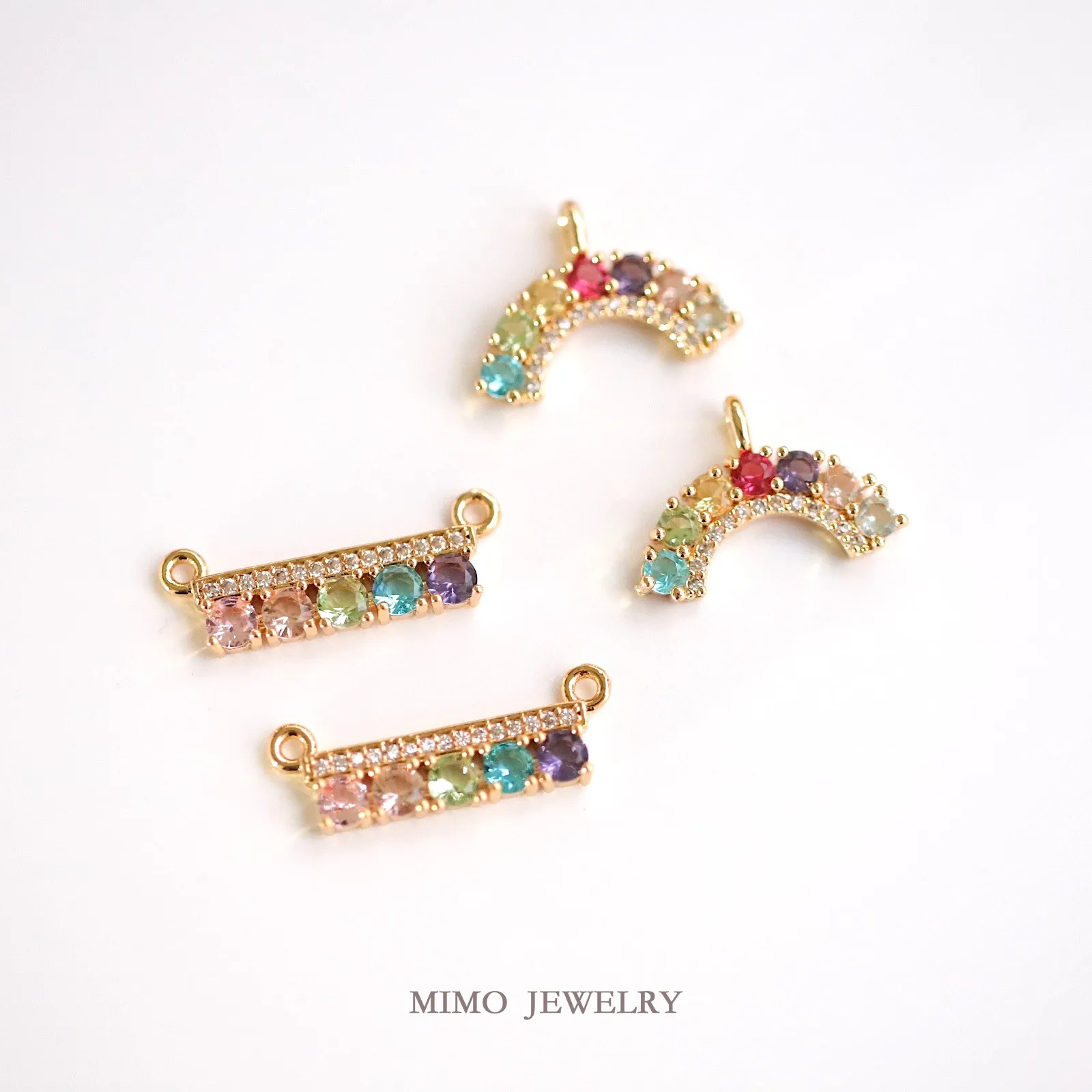 Micro Inlaid Zircon with A Straight Arc-shaped Rainbow Charms Pendant Supplies DIY Hand Brass Gold Plated Accessories