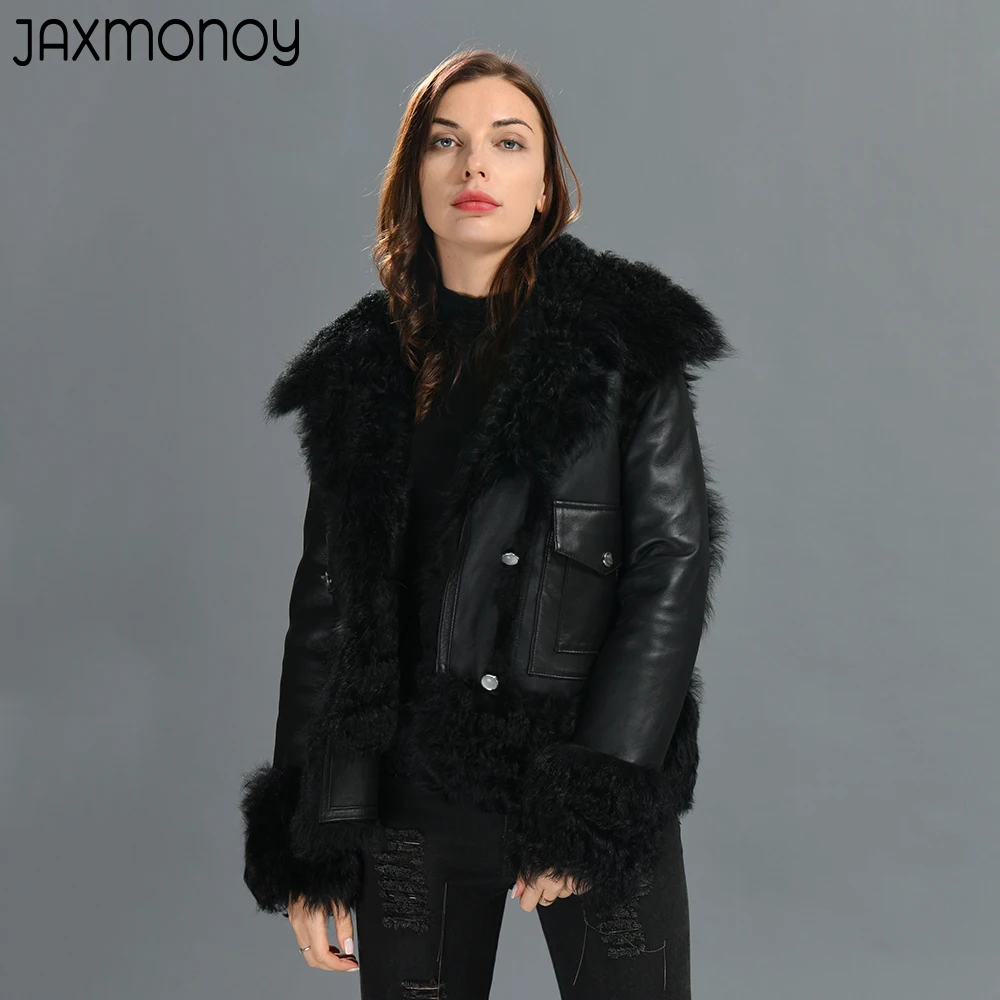 

Jaxmonoy Winter Sheep Fur Coat for Women 2022 New Real Leather Jacket Ladies Shearling Coat Super Warm Full Sleeve Lamb Fur Coat