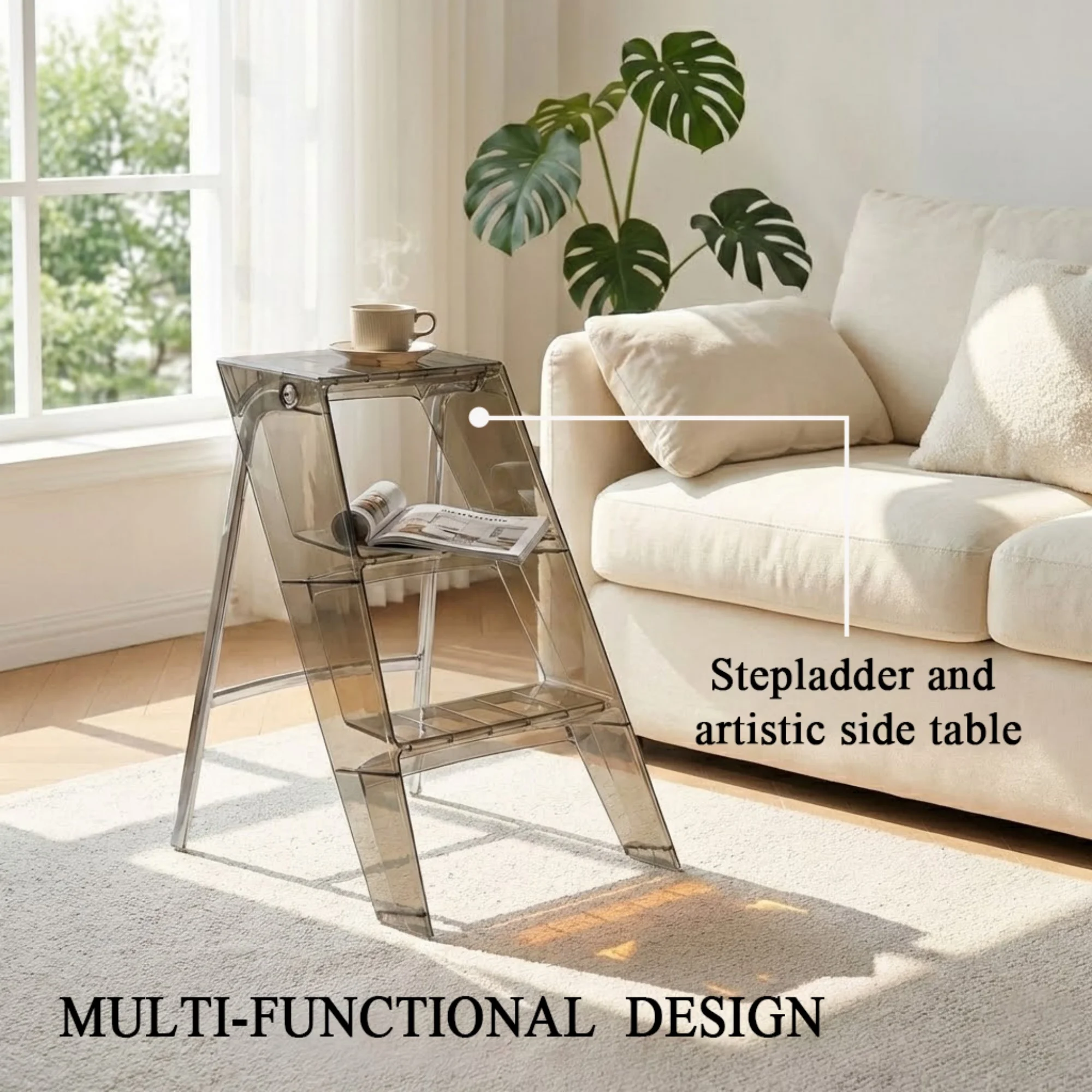 Échelle pliante en plastique transparente moderne pour la maison, échelle en A épaissie pour intérieur, échelle de rangement à 3 marches