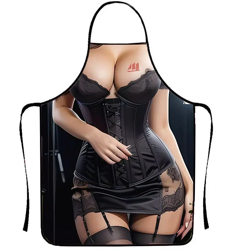 1‑Piece 3D Funny Illusion‑Print Apron, Humorous Kitchen Apron, Perfect Gag Gift for Parties & Gatherings