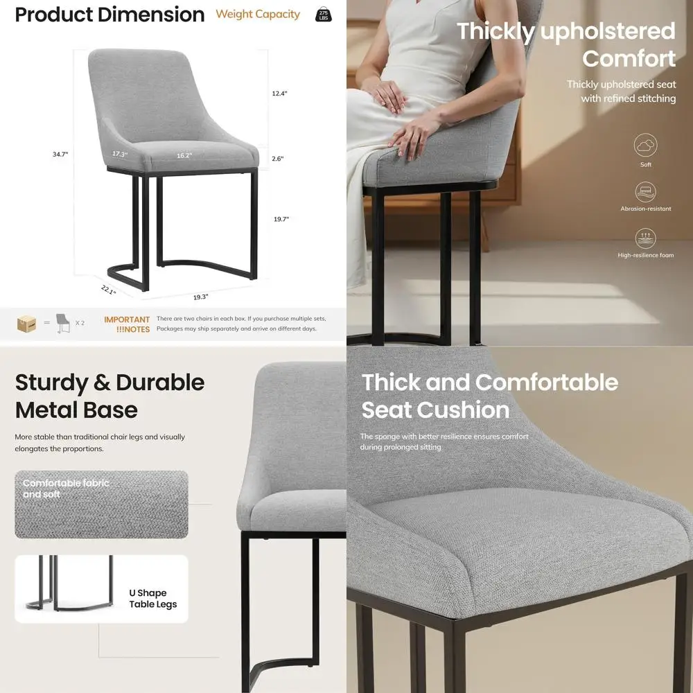 

Набор обеденных стульев с мягкой обивкой из 4 предметов, светло-серая ткань, удобная спинка, подходит для кухни, отеля, столовой