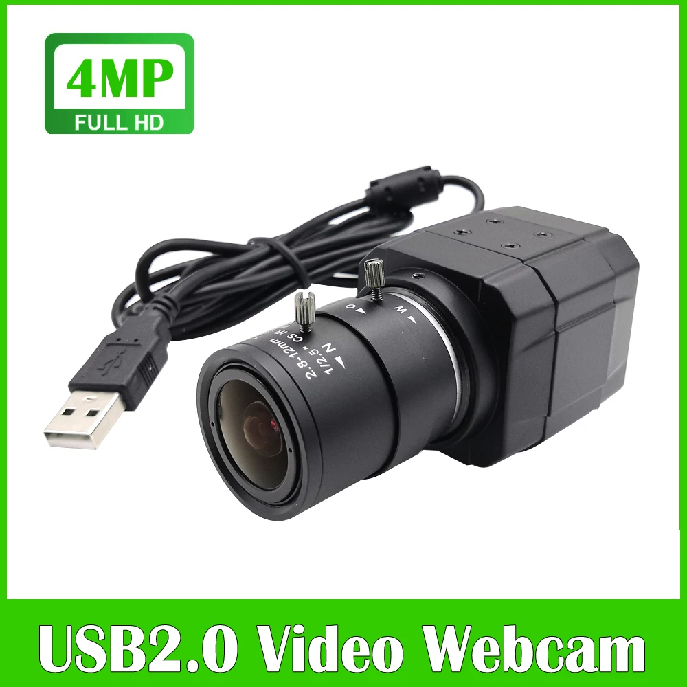 Full HD 2K 4MP 30fps USB Mini Metal Box Webcam With 2.8-12mm Varifocal CS Lens UVC OTG PC Video Camera For Youtube Skype