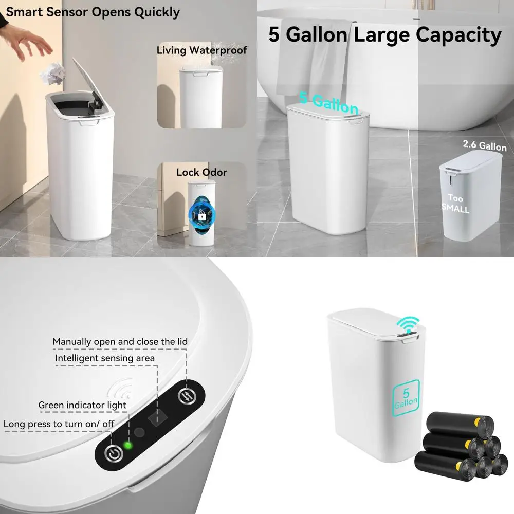 

5-Gallon Touchless Motion Sensor Trash Bin, Slim Design for Kitchen, Bathroom, Office, and Home