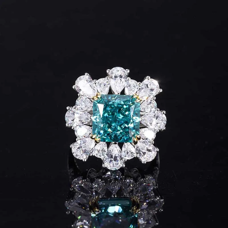 S925 Sterling Silver High Carbon Diamond Mint Green Pendant Ring Earring Necklace Set Women's Jewelry Bridesmaid Gift Luxurious image 2