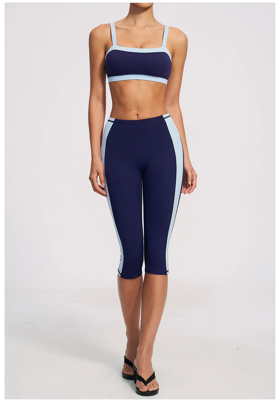 Yoga-Set 2-teilig Workout-Outfit Damen Trainingsanzüge Fitness-Weste Kurze Sporthose Ärmellose Capri-Hose Sportbekleidung Sport-BH Kleidung – Detail 4