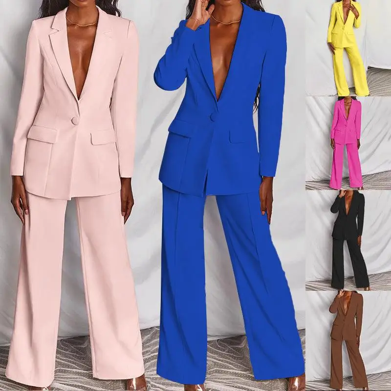 Fashionable Suit Set High Waist Straight Leg Long Sleeve Coat Pants Ensemble Women's Autumn Collection Three Piece Suit