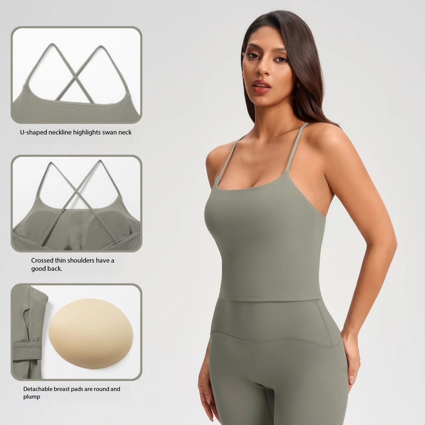 Lemon Women Solid Sports Bra Thin Cross Straps Backless Pilates Yoga Workout Gym Fitness Crop Tank Top With Removable Pads