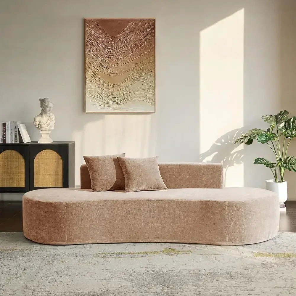 94.5 Curved Sofa, 3-Seat Comfortable Couch with 2 Pillows, Easy Setup, Ideal for Cloud-Themed Living Rooms, Pink