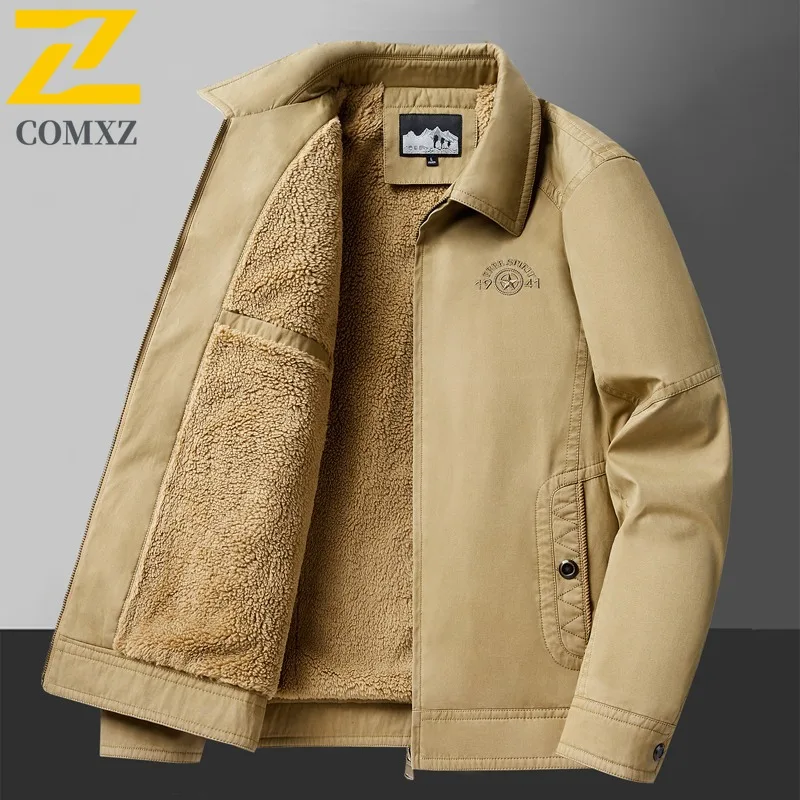 

COMXZ Мужское стеганое пальто на флисовой подкладке с утолщенным воротником-стойкой, походное хлопковое пальто, новая ретро свободная теплая повседневная зимняя куртка 2025
