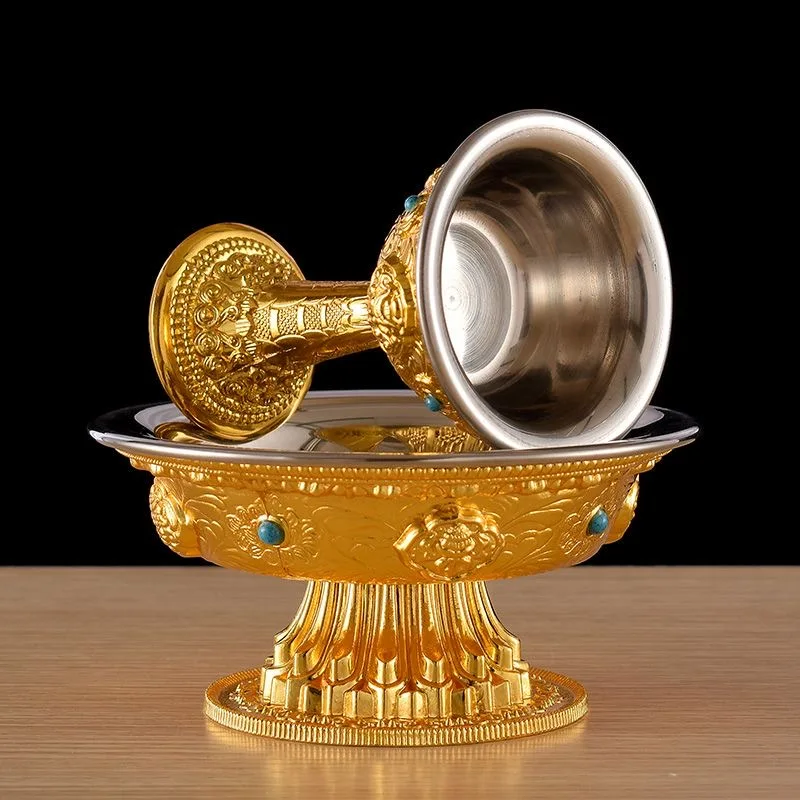 Tibetan Buddhist Protection Dharma Cup，Layer Two, Engraved Tantric Alloy Handicraft ,Buddhism Plate Altar Desktop Decorative