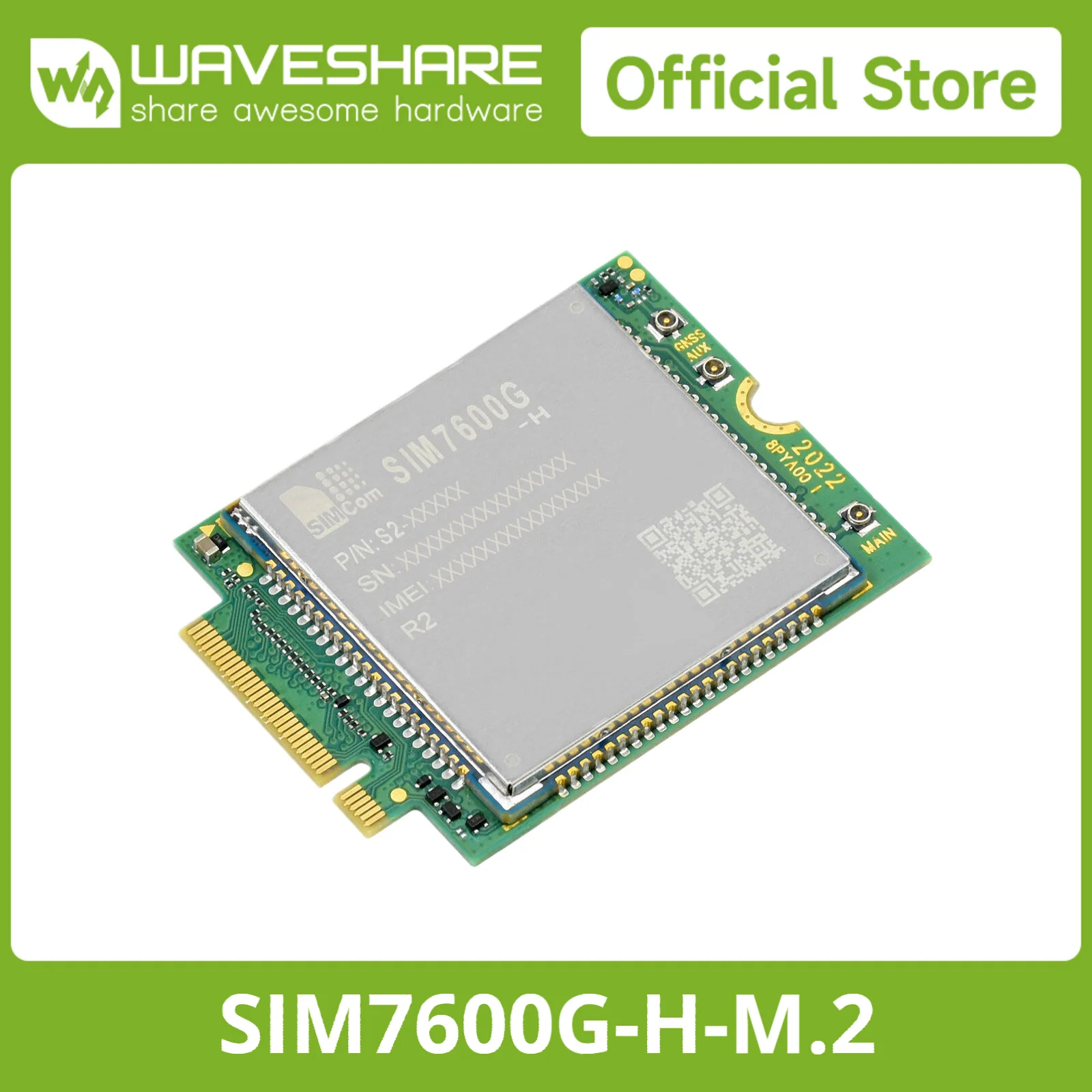 

Waveshare SIM7600G-H-M.2 SIMCom Original 4G LTE Cat-4 Module, Global Coverage, With GNSS Support, M.2 B KEY Connector, LTE-TDD