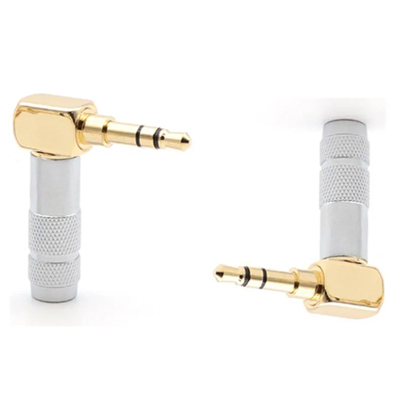 Conector de Audio en forma de L de 3,5mm, chapado en oro, ángulo de 90 grados, plateado