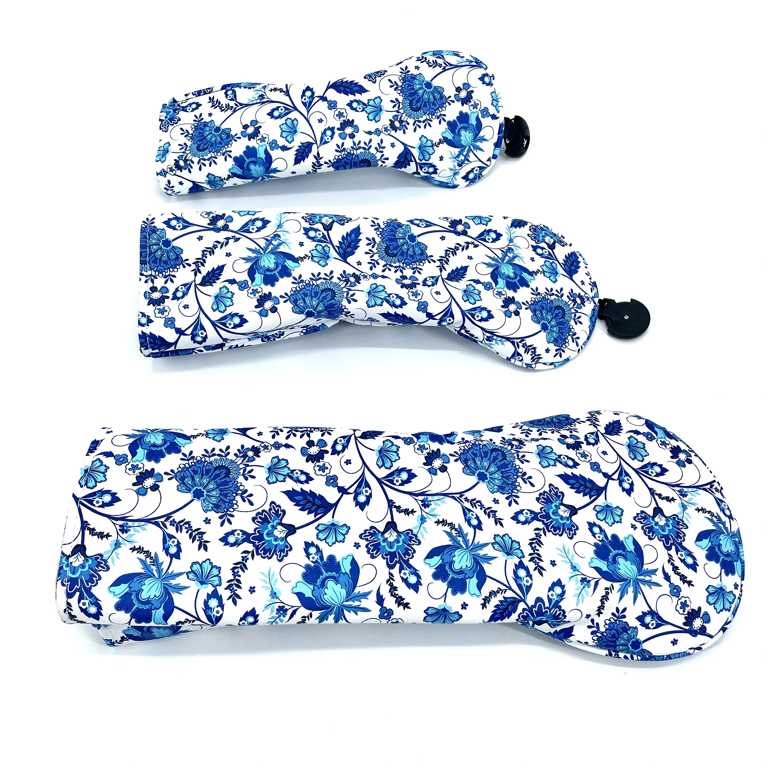 Couvre-tête de conducteur de golf en cuir PU, couvre-tête hybride, motif de fleurs de cerisier bleu, bois de parcours