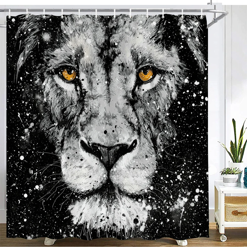 

Black and white lion, wolf Pattern Shower Curtain Bath Curtain Animal Printed Bathroom Curtains for Home Decoration Curtain