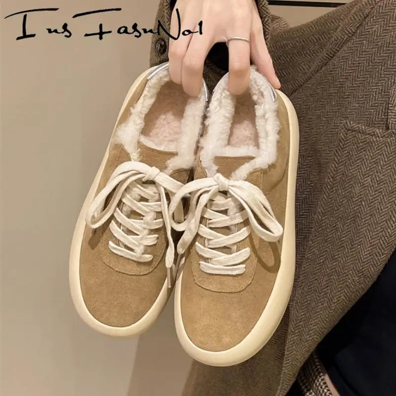 

Сохраняющие тепло уличные зимние женские кроссовки, модные универсальные повседневные кроссовки на толстой подошве и платформе, короткие плюшевые женские спортивные туфли, новинка