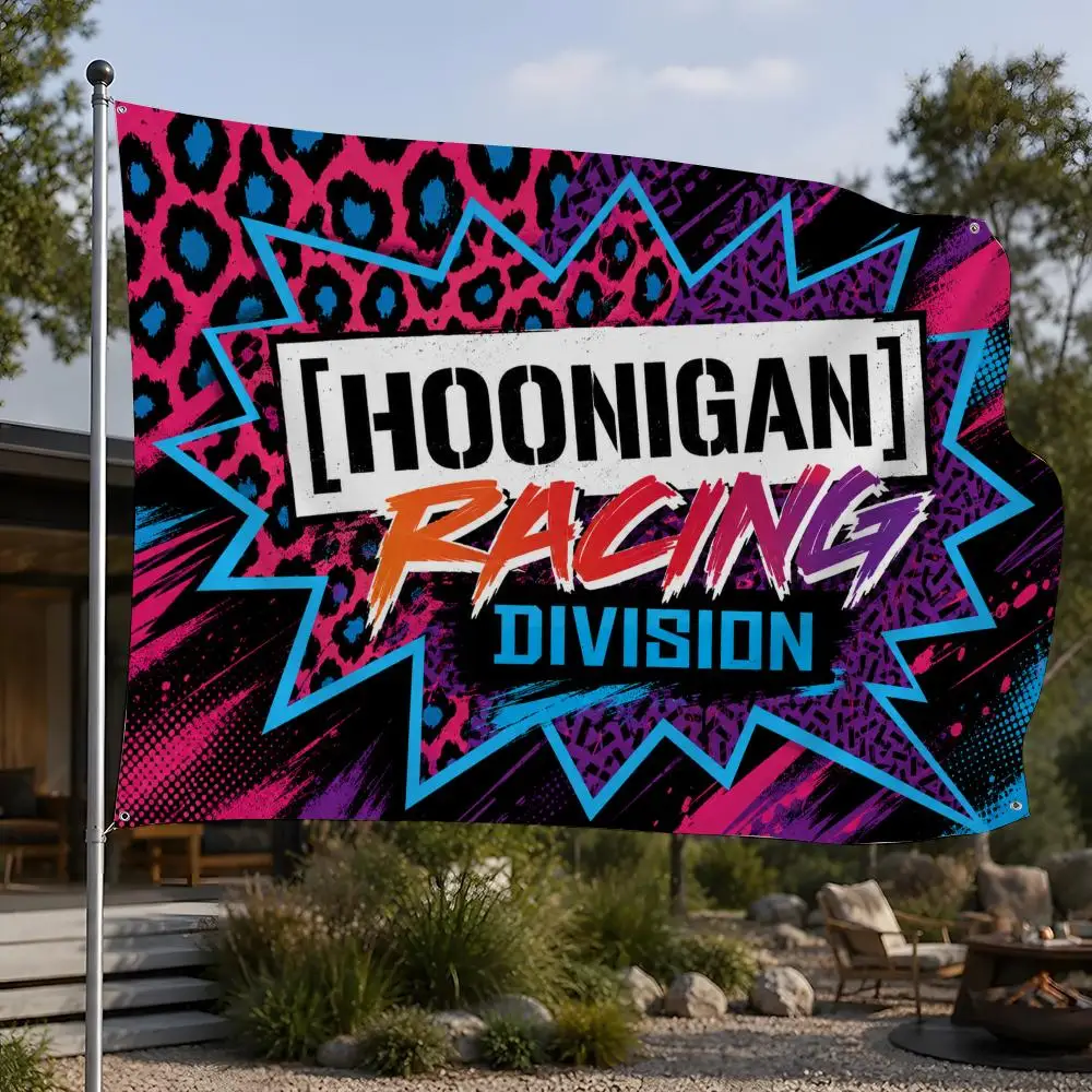Motorsport Brand Hoonigan Flags Flags Minimalist Fabric   Outdoor Garden Banner Hanging Sign for Shop Home Decor