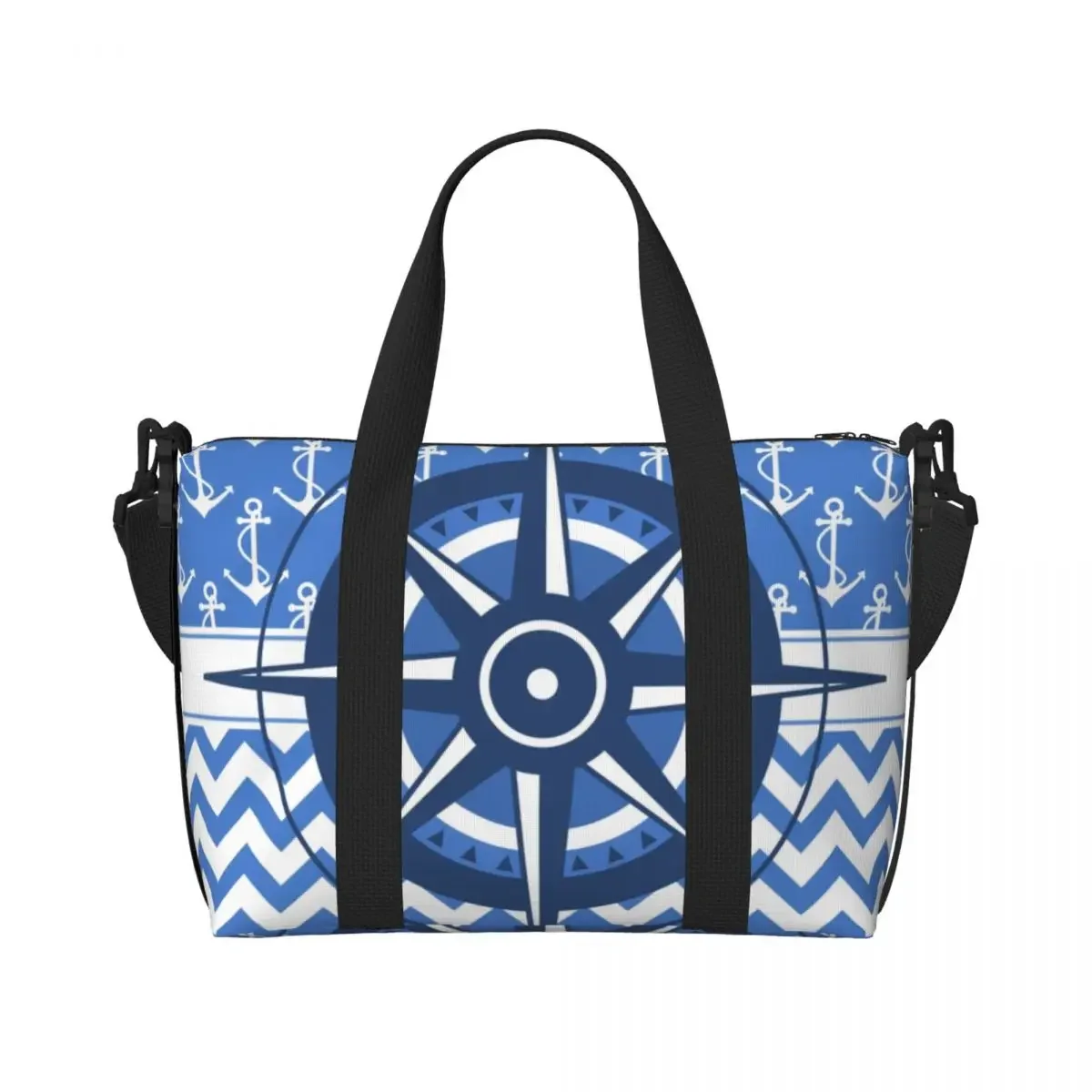 Custom Captain's Compass Tote Bag Women Big Capacity Nautical Anchor Sailing Sailor Gym Beach Travel Bags