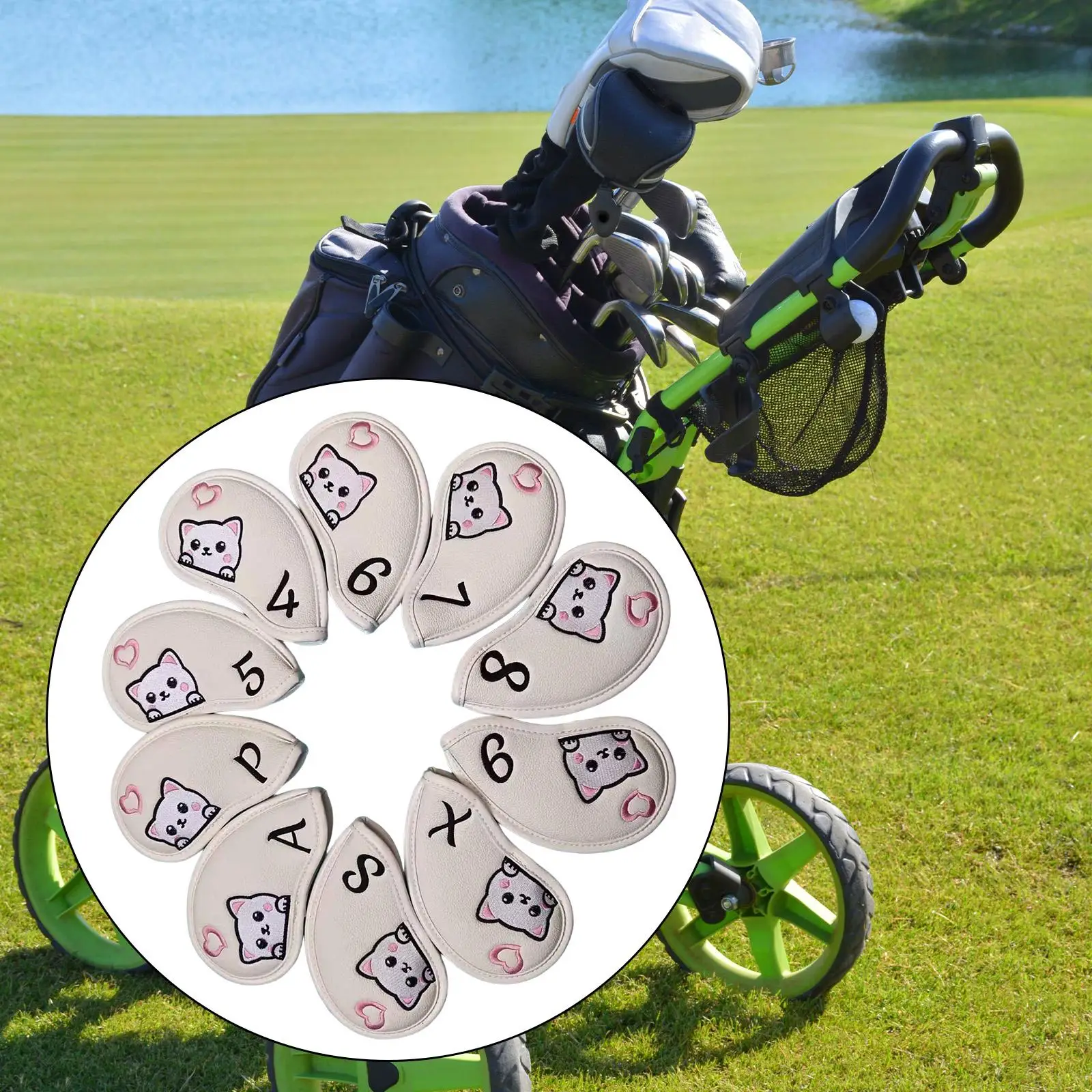 

Набор железных чехлов для гольфа с вышитым кошачьим узором, головные уборы для гольф-клуба, защита из искусственной кожи для вождения