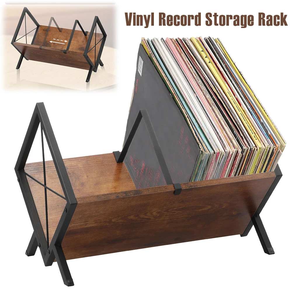 Support de rangement pour disques vinyles, support de rangement de bureau en bois et métal avec séparateur réglable, support décoratif pour disques vinyles, support d'album