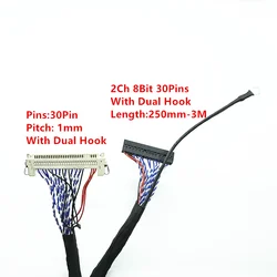 25CM-3M With Hooks LVDS Cable FIX-30P-D8 FIX 30Pins D8 Double 2ch 8bit 1.0mm Pitch For 17-21inch LCD Display Panel Controller