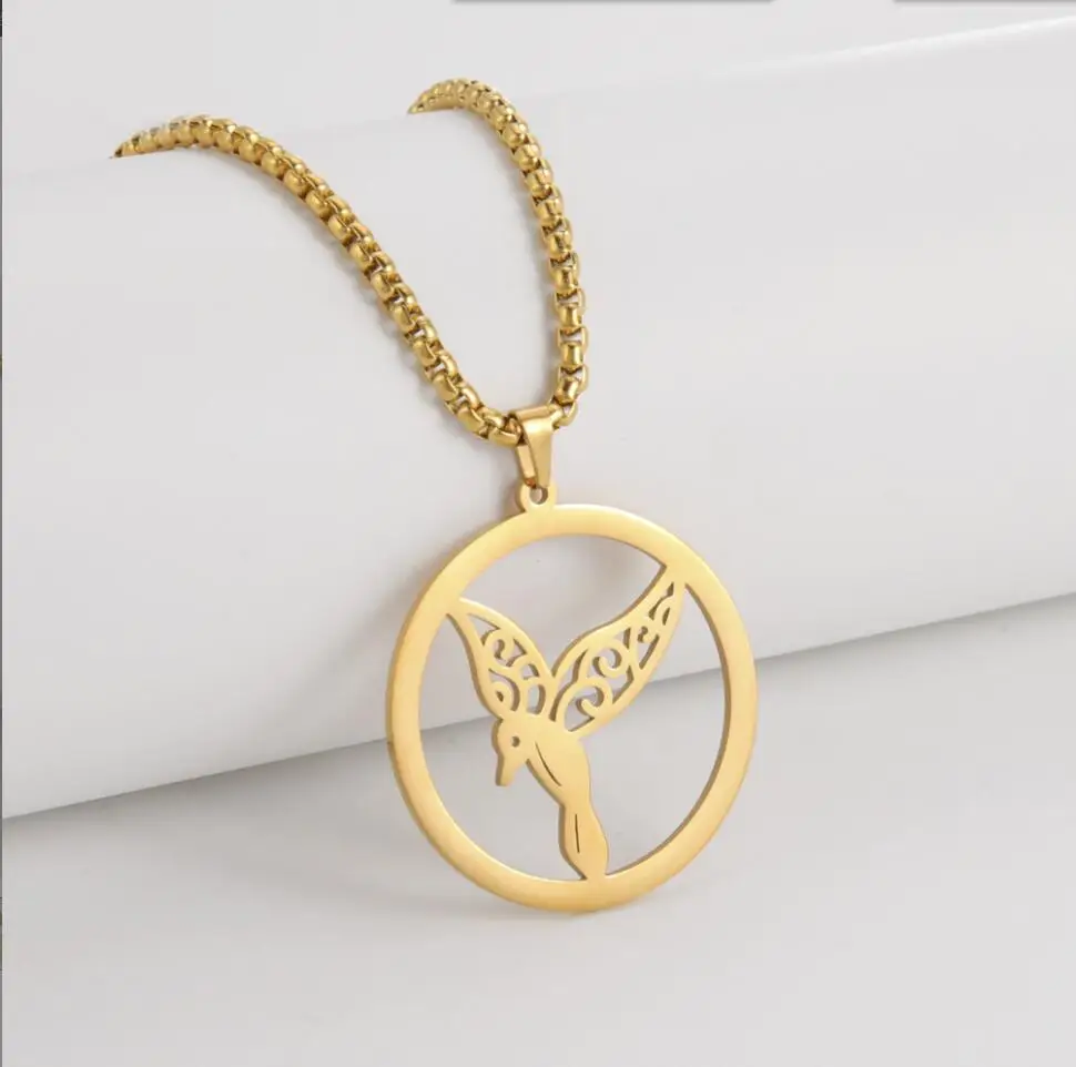 

1PC Stainless Steel Necklace For Women Man Flying Bird Gold Color Hummingbird Pendant Necklace Wedding Jewelry Gift F1350