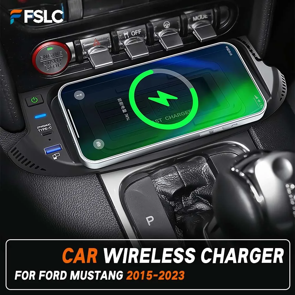 

⭐Genuine⭐ Car Wireless Charger Charging Pad Charging Stand For Ford Mustang 2015-2023 15W Fast Phone Charger Car Decoration