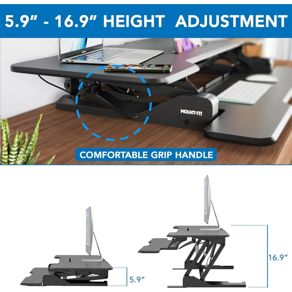 Adjustable Height Standing Desk Converter, Large Wide Desk Riser with Gas Spring for Sit-Stand Desk Setup