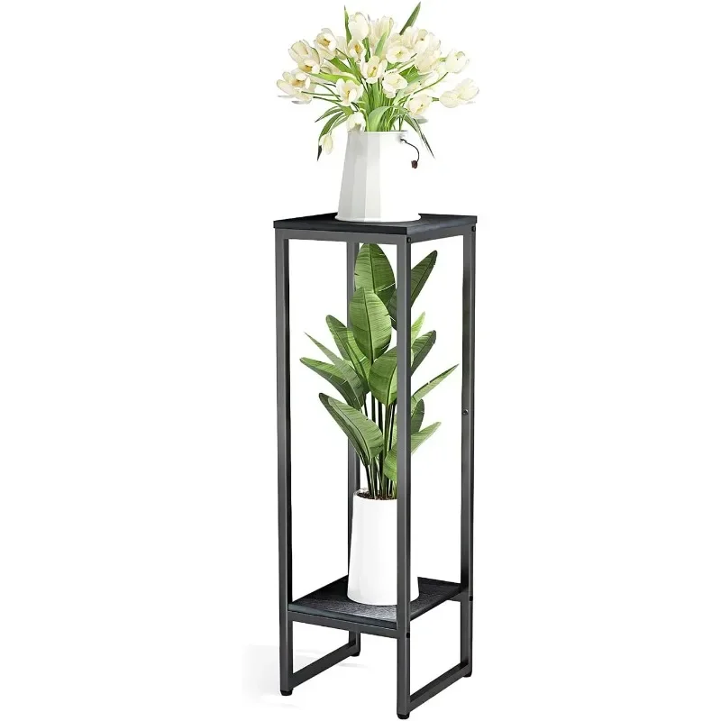

37.4" Tall Plant Stands indoor, Metal Single Plant holder for Indoor Plants,2 Tier Modern Corner Flower Pots Shelves, Square