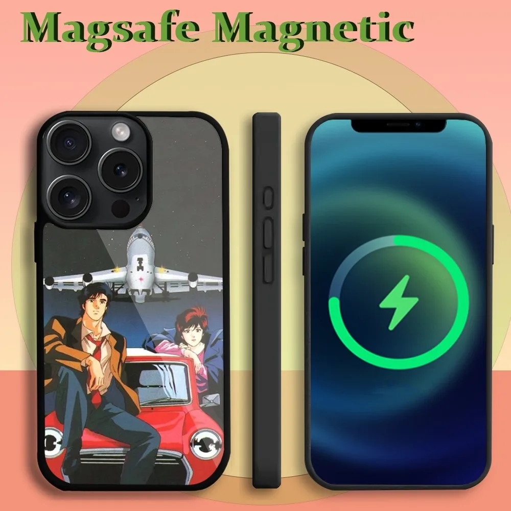 City Hunter cartoon  Phone Case For iPhone 11 12 13 14 15 Plus Pro Max Magsafe Magnetic Wireless Charging Cover Magsafe Magnetic