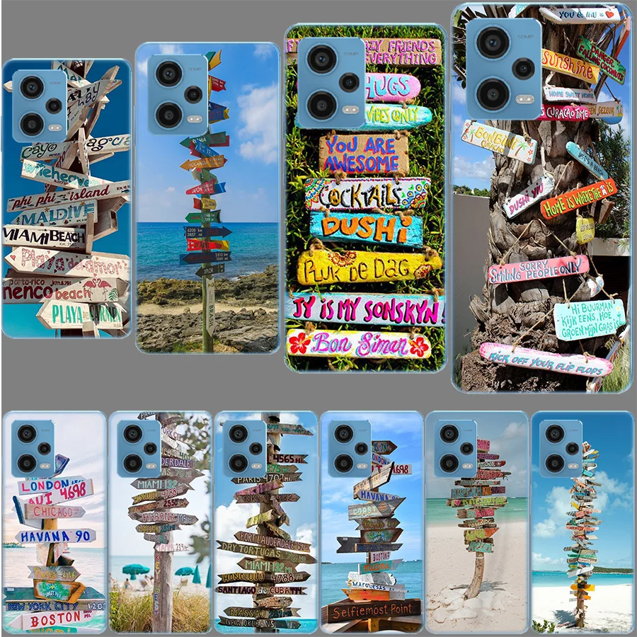 Seaside signs for summer tourism Case for Redmi Note 12 Pro 11 Pro Plus 12S 11S 11T 11E 10 5G 10S 9S 9T 9 8T 8 7 Phone TPU Clear