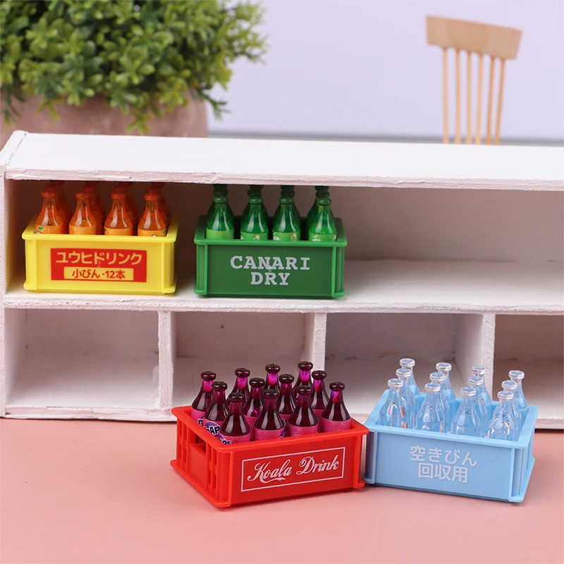 13Pcs/Set 1:12 Dollhouse Miniature Drinks Cola Soda Drink Bottle with Storage Box Model Doll House Living Scene Decor