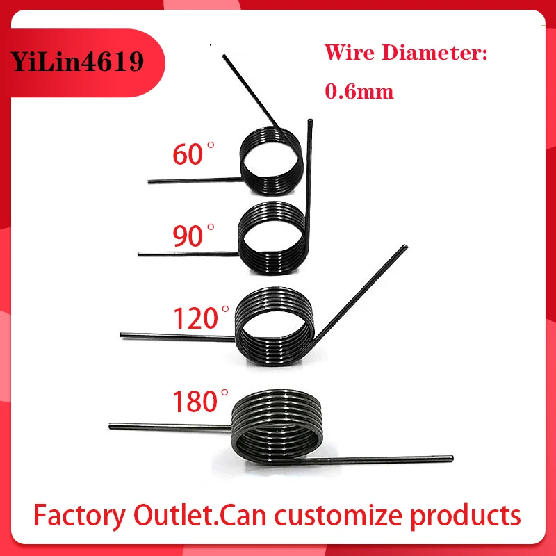 65Mn Steel Spiral V-shaped Torsion Spring Hair Clip SpringSteel Wire Diameter 0.6mmAngle 60 90 120 180 Degrees, 10 Pieces