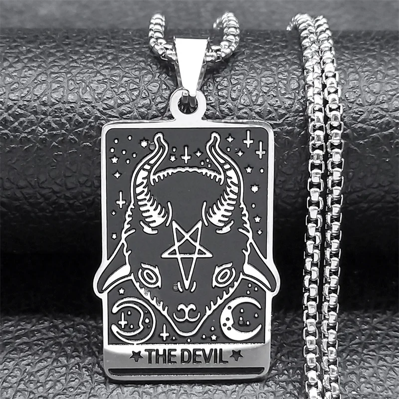 Stainless Steel Tarot Sheepshead Inverted Pentagram Satan Chain Necklaces THE DEVIL Pendant Necklace Jewelry Collier 2758-QKC