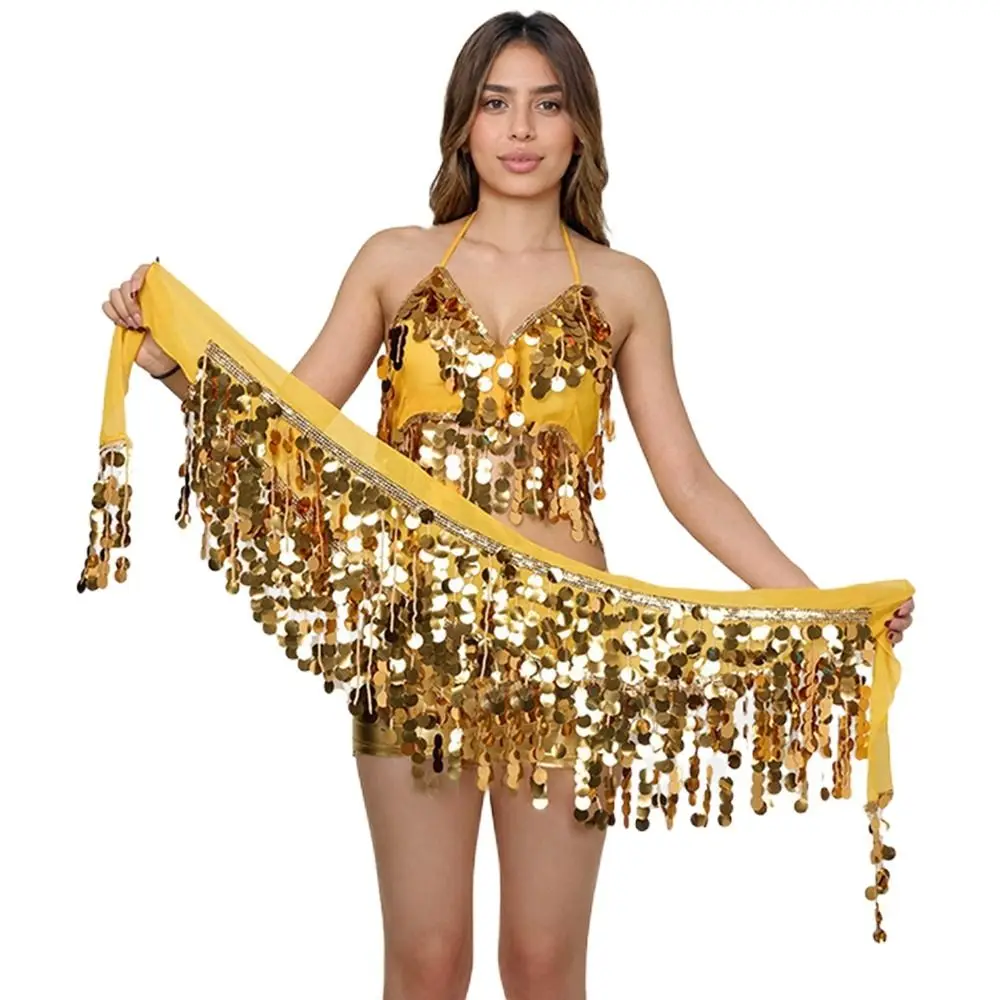 Spódnica do tańca brzucha z cekinami, wysoki stan, top z frędzlami, biustonosz taneczny, pas, seksowny biustonosz typu halter, do klubu nocnego