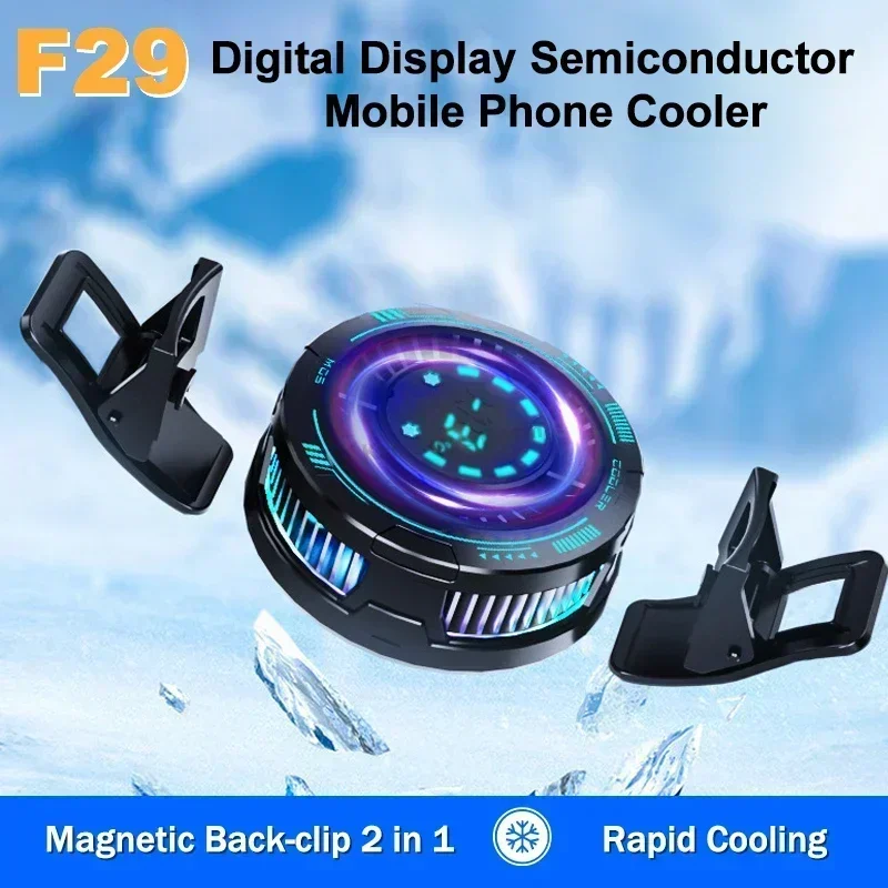 

F29 Phone Magnetic/ Back-clip Semiconductor Cooling Radiator with Temperature Display for IOS Android Universal PUBG Game Cooler