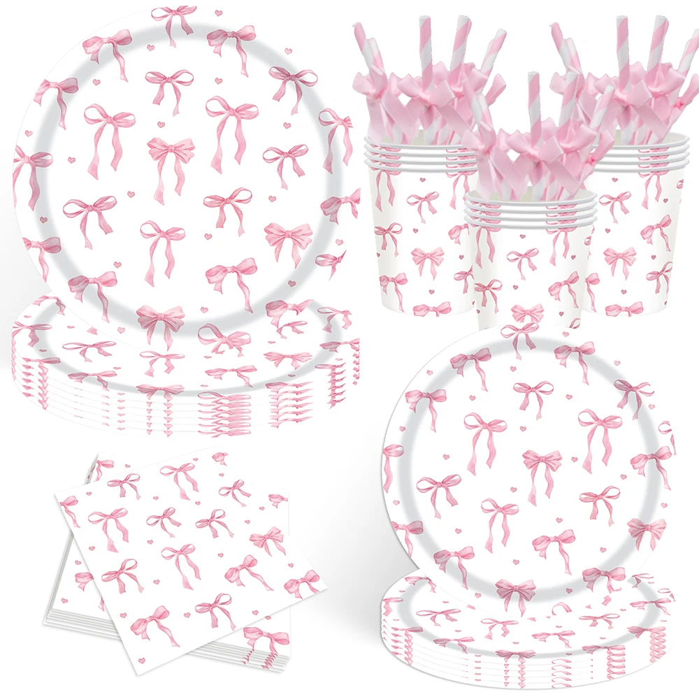Articles de fête sur le thème du nœud papillon, vaisselle jetable, assiettes en papier, gobelets, serviettes, décoration pour fête d'anniversaire de filles, mariage, baby shower
