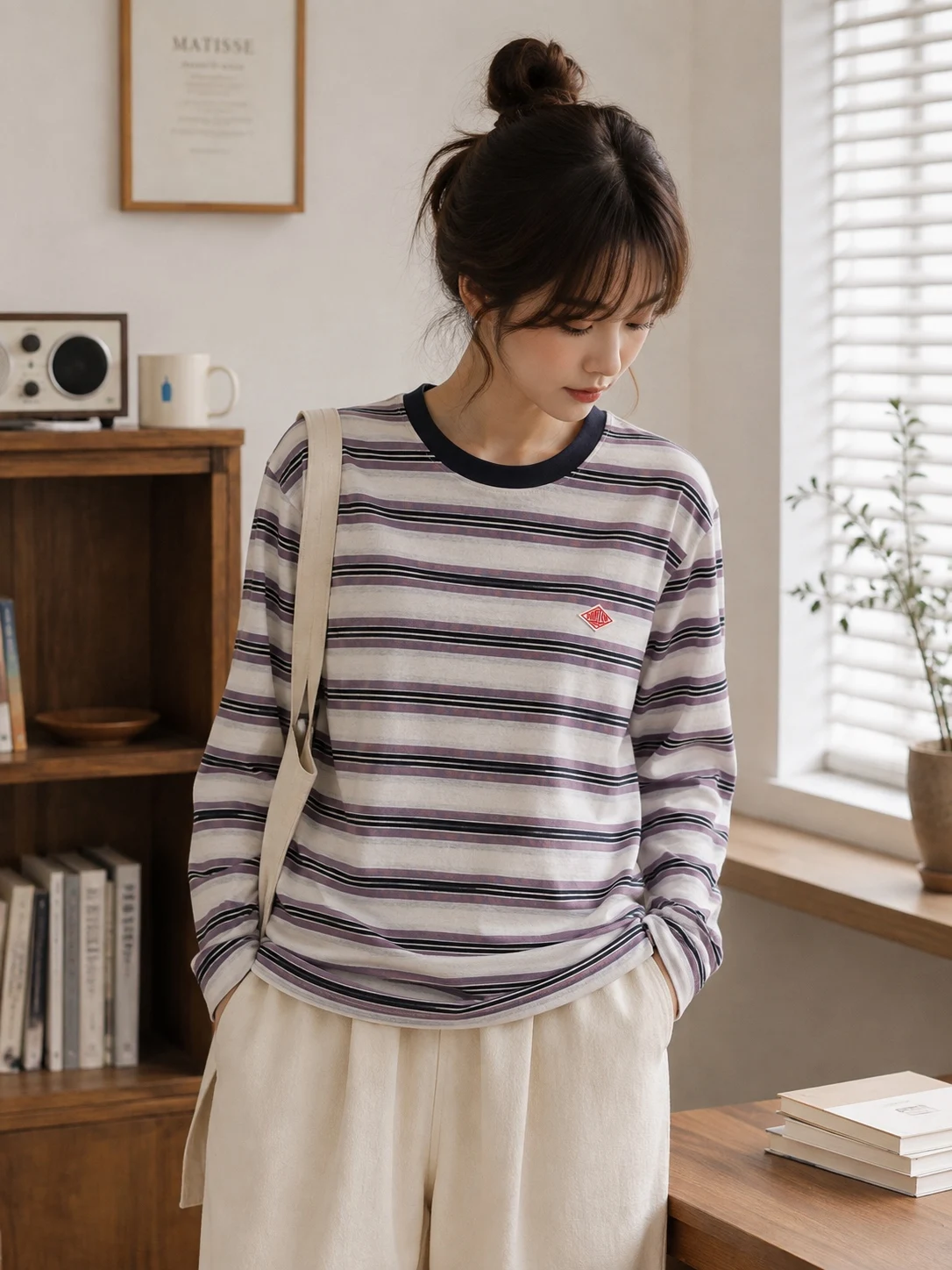 DANTON Japanese-style color-block striped crew neck short-sleeve T-shirt, unisex, casual and versatile for everyday wear