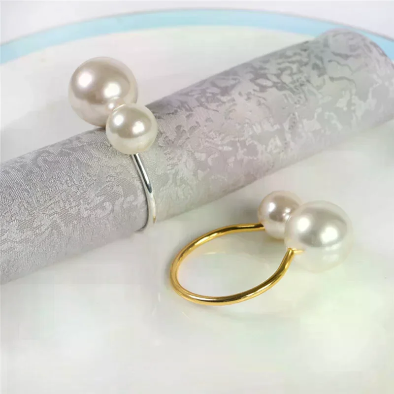 PC Elegant Pearls Napkin Rings Gold Christening Bangle Metal Napkin Holder Wedding Gift Bridal Shower Decor Party Supplie 6
