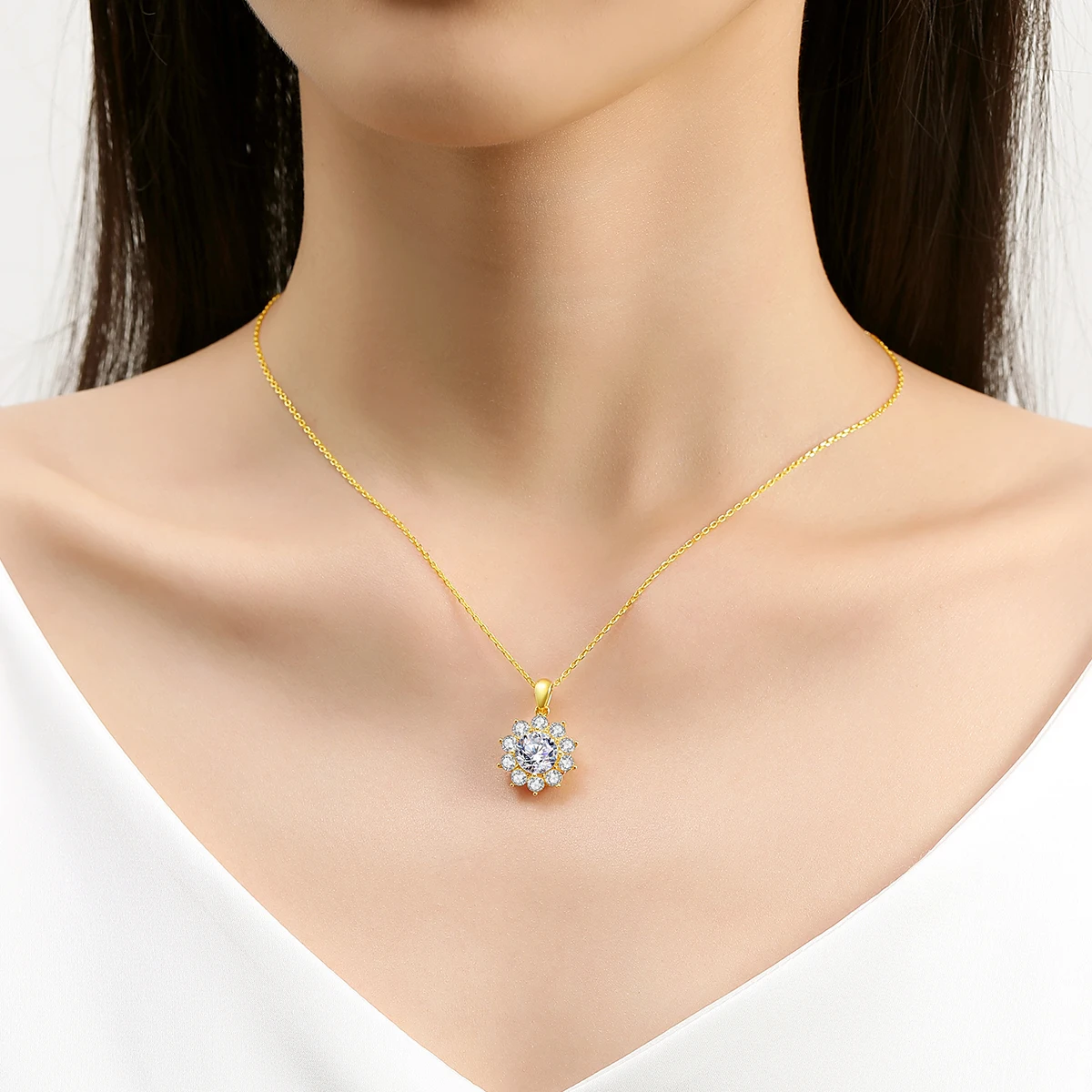 Szjinao 1ct Moissan ite Halskette 18 Karat Gold mit Zertifikat Qualität Schmuck für Frauen Blumen anhänger Hochzeitstag Geschenk