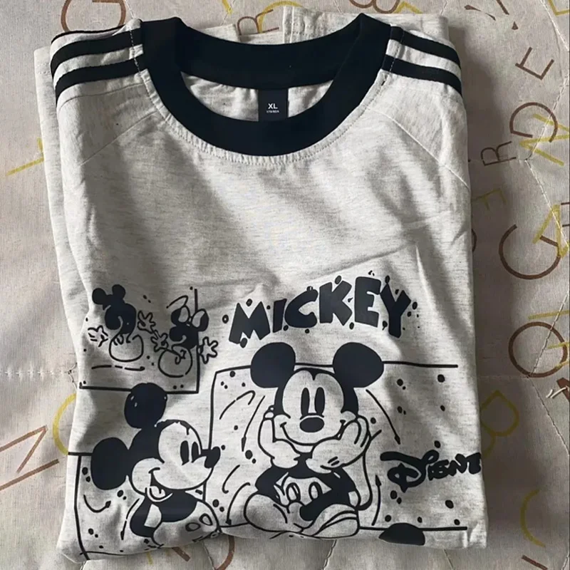 Disney Mickey Mouse Summer Cotton T Shirt Men Retro Casual O-neck Basic T-shirt Women Baggy Tees Classical Cartoon Tops Clothing