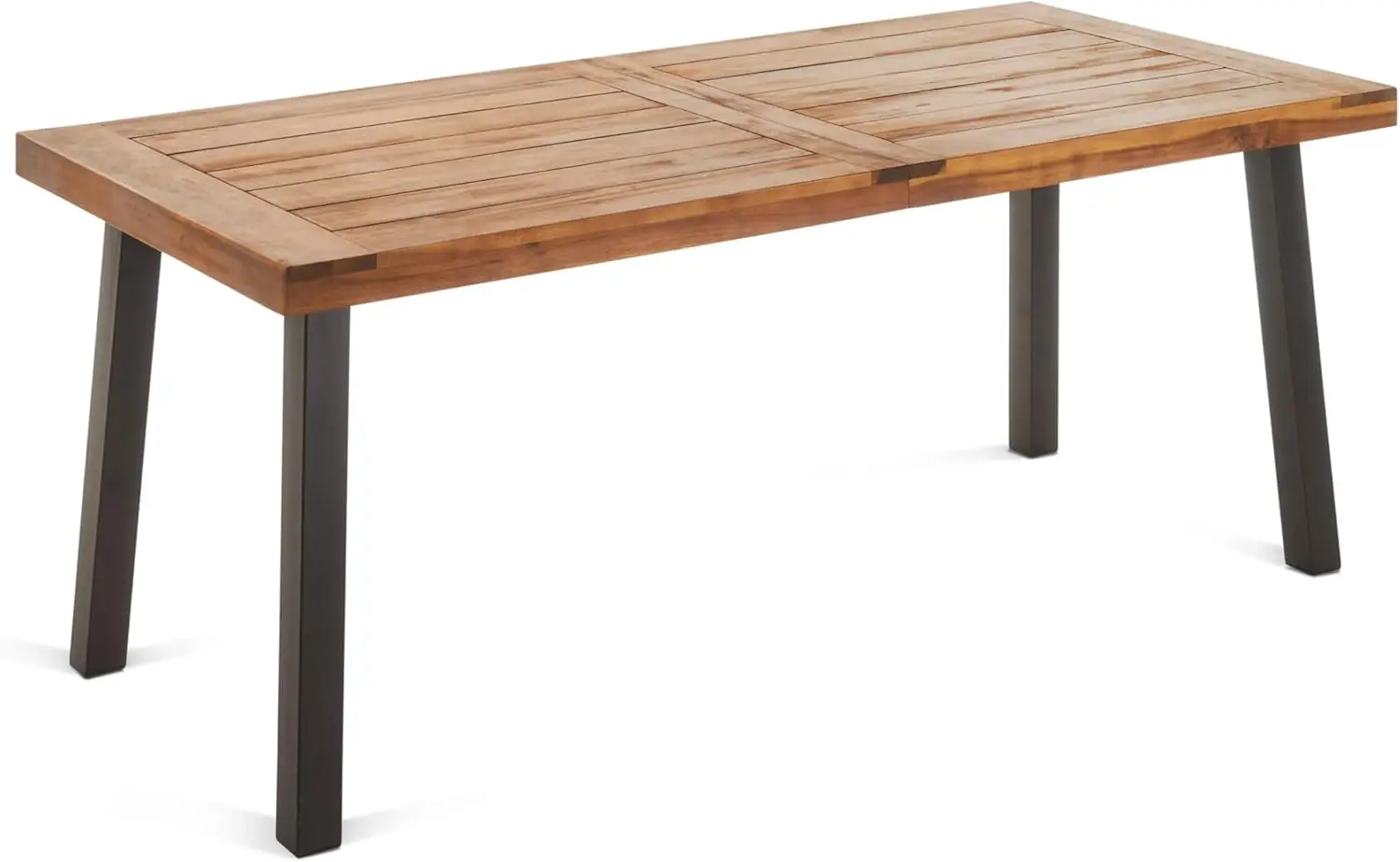 Spanish Bay Acacia Wood Outdoor Dining Table Perfect for Patio with Teak Finis Brown Teak Finish with Rustic Metal Legs