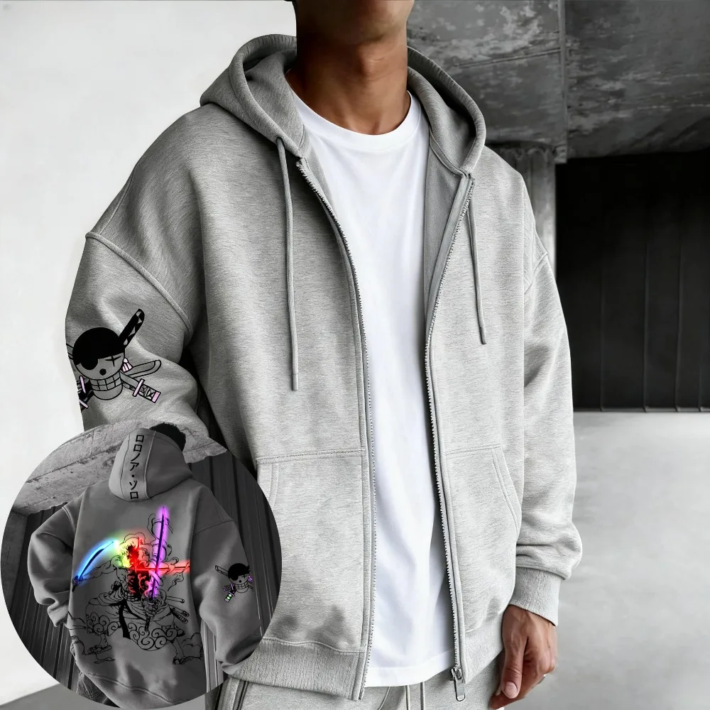 

Цельное мужское пальто на молнии, свитер с капюшоном, куртка с длинными рукавами, ророноа Зоро, японское аниме, весенне-осенний нишевый модный топ